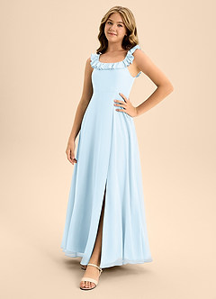 Azazie Callie Junior Sky Blue A-Line Ruched Chiffon Dress image3