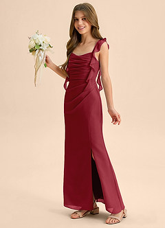 Azazie Jessamine Junior Pomegranate Mermaid Sweetheart Neckline Chiffon Dress image6
