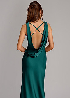 Azazie Cheryl Bridesmaid Dresses Peacock Mermaid Stretch Satin Dress image2