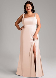 Azazie Frostine Bridesmaid Dresses Blushing Pink A-Line Bow Stretch Satin Dress image12