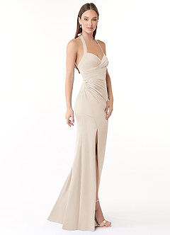 Azazie Emeria Bridesmaid Dresses White Alabaster Mermaid Pleated Stretch Satin Dress image6