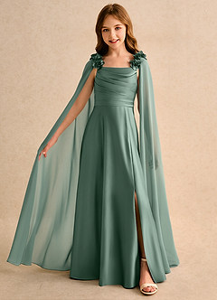 Azazie Rosita Girls Formal vestidos de niña de las flores Vestido de Eucalipto de Satin Mate de Corte en A con Plisado image1