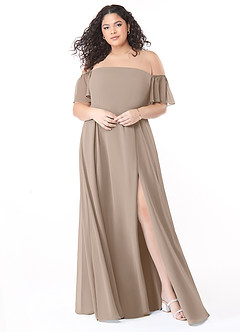 Azazie Sue Bridesmaid Dresses Taupe A-Line Off the Shoulder Chiffon Convertible Dress image11