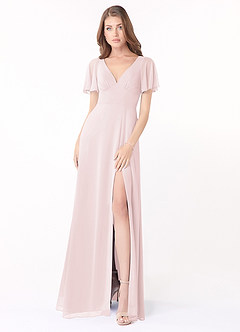 Azazie Kimber Bridesmaid Dresses Blushing Pink A-Line Flounce Sleeve Chiffon Dress image1