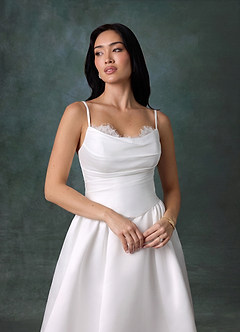 Azazie Melinda Wedding Dresses Diamond White Ball-Gown Strapless Satin Dress image6