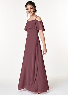 Azazie Maggie Junior Sangria A-Line Off the Shoulder Chiffon Dress image5