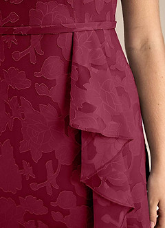 Azazie Kaylee Junior Burgundy A-Line with Belt Floral Burnout Dress image7
