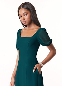 Azazie Alani Bridesmaid Dresses Pine A-Line Square Neckline Chiffon Dress image4