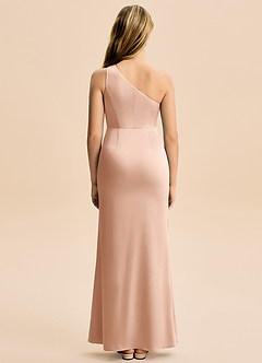 Azazie Akilah Junior Robe Fourreau en Satin extensible Plissée Or Rose image6