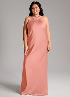 Azazie Doretta Bridesmaid Dresses Coral Mermaid Pleated Stretch Satin Dress image6