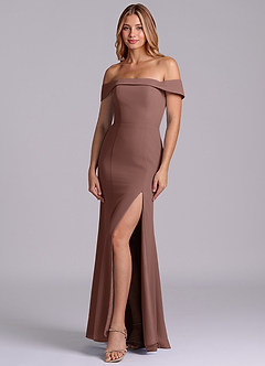 Azazie Luciana Bridesmaid Dresses Espresso Sheath Off the Shoulder Chiffon Convertible Dress image3