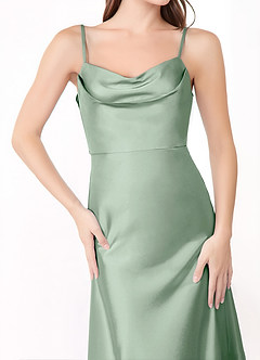 Azazie Alaija Bridesmaid Dresses Agave Mermaid Side Slit Stretch Satin Dress image5