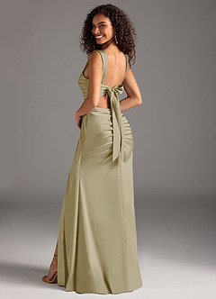 Azazie Jesaphine Bridesmaid Dresses Moss Green Sheath Bow Stretch Satin Dress image2