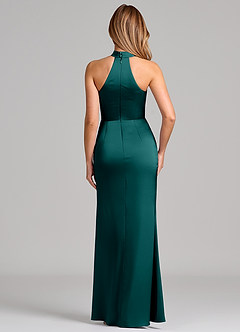 Azazie Karlotta Jurken voor bruidsmeisjes Jurk van Stretch Satijn met Kolom Geplooide Pauw image2
