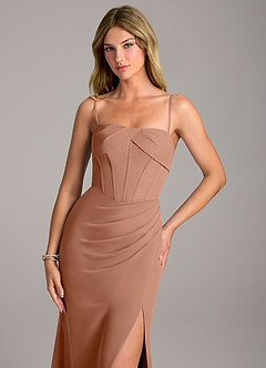 Azazie Chantel Jurken voor bruidsmeisjes Converteerbaar Jurk van Chiffon met Kolom Strapless Bronzeertint image2