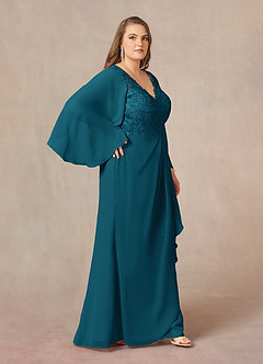 Azazie Perry Brudens mor kjoler Havfrue V-hals blonde Chiffon Gulv-længde Kjole image10