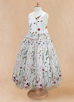 Azazie Arianna Flower Girl Dresses Ivory A-Line Lace Tulle Dress image3