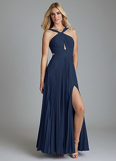 Azazie Hosanna Bridesmaid Dresses Dark Navy A-Line Pleated Chiffon Dress image1