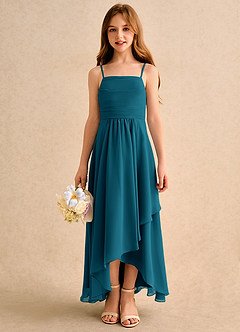 Azazie Twilight Dance Girls Formal Blumenmädchenkleider A-Linie Plissee Chiffon Kleid Tintenblau image3