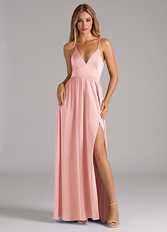 Azazie Aaida Robes de demoiselle d'honneur Robe Trapèze en Satin extensible Corset Rose Poudré image1