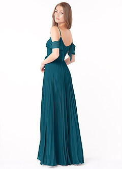 Azazie Lyney Robes de demoiselle d'honneur Robe Trapèze en Mousseline de soie Épaule décolletée Bleu Encre image4