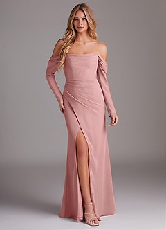 Azazie Hallie Brautjungfernkleider Meerjungfrau-Linie Langarm Chiffon Kleid Altrosa image1