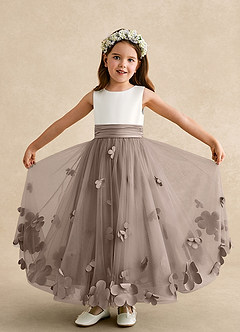 Azazie Vi Flower Girl Dresses Taupe A-Line Sleeveless Tulle Dress image5