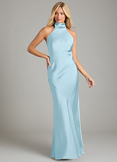 Azazie Velli Bridesmaid Dresses Sky Blue Mermaid High Neck Stretch Satin Dress image3