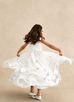 Azazie Vi Flower Girl Dresses Ivory A-Line Sleeveless Tulle Dress image3