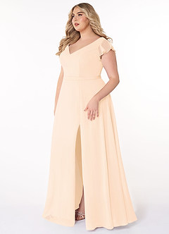 Azazie Claudine Bridesmaid Dresses Pearl Pink A-Line Flutter Sleeve Chiffon Dress image4