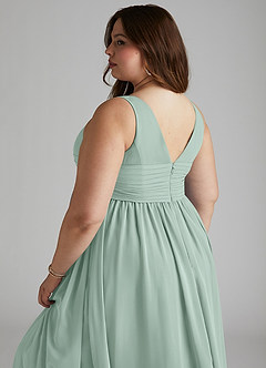Azazie Yetta Maternity Bridesmaid Dresses A-Line V-Neck Gathered Chiffon Floor-Length Dress image12