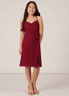 Azazie Doll Junior Burgundy A-Line Bow Chiffon Dress image1