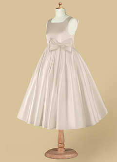 Azazie Bo Peep Flower Girl Dresses Frost A-Line Bow Matte Satin Dress image9