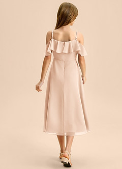 Azazie Kamilla Junior Robe Trapèze en Mousseline de soie Épaule décolletée Rose Perle image2