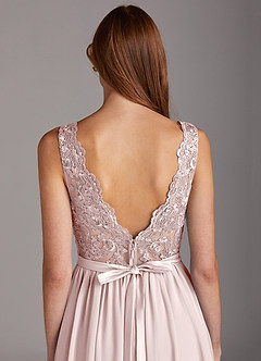 Azazie Elly Bridesmaid Dresses Blushing Pink A-Line Lace Scoop Neck Chiffon Dress image4