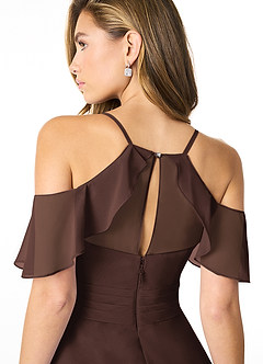 Azazie Dakota Bridesmaid Dresses Ganache A-Line V-Neck Pleated Chiffon Dress image4