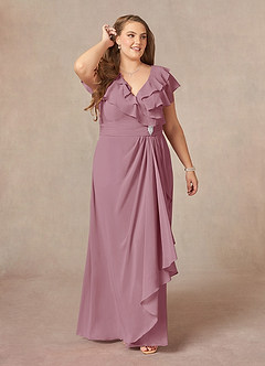 Azazie Snapdragon Mother of the Bride Dresses Vintage Mauve A-Line V-Neck Ruched Chiffon Dress image6