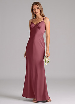 Azazie Suttona Brautjungfernkleider A-Linie Plissee Stretch-Satin Kleid Wüstenrose image4