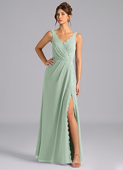 Azazie Bernice Bridesmaid Dresses Agave A-Line Pleated Chiffon Dress image1