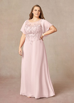 Azazie Faviola Final Sale Blushing Pink A-Line Boatneck sequins Chiffon Dress image10