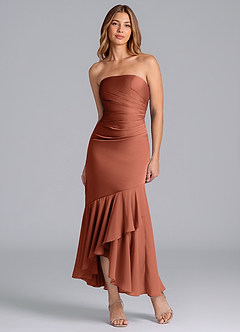Azazie Danie Bridesmaid Dresses Clay Sheath Strapless Chiffon Dress image5