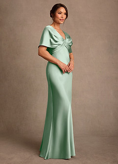 Azazie Dosia 신부의 어머니 드레스 쉬스 주름진 스트레치 새틴 플로어 길이 드레스 image2