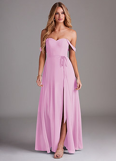 Azazie Aaron Final Sale Candy Pink A-Line Off the Shoulder Chiffon Convertible Dress image4