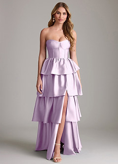 Azazie Faye Bridesmaid Dresses Frosted Lilac A-Line Ruched Stretch Satin Dress image1