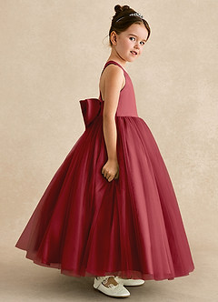 Azazie Peanut Robe Demoiselle D'honneur Fillette Robe Trapèze en Tulle Bretelle Grenade image3