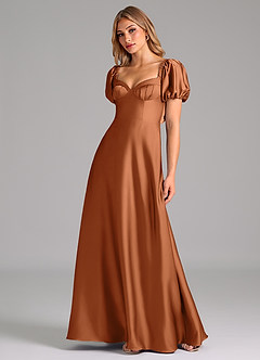 Azazie Fatima Bridesmaid Dresses Copper A-Line Pleated Stretch Satin Dress image4