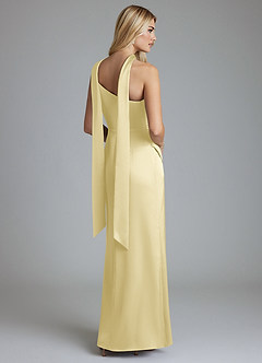 Azazie Adhara Final Sale Dusty Blue Sheath One Shoulder Stretch Satin Dress image2