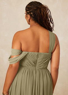 Christian Siriano Bridal for Azazie 1014 Robes de demoiselle d'honneur Robe Trapèze en Mousseline de soie Épaule décolletée Vert Mousse image16