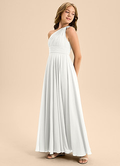 Azazie Charlize Junior White A-Line Pleated Chiffon Dress image4