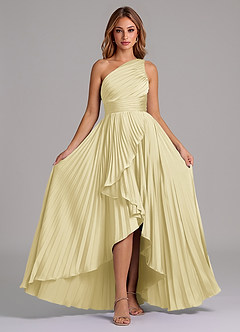 Azazie Lyrica Bridesmaid Dresses Lemon Sorbet A-Line One Shoulder Stretch Satin Dress image6